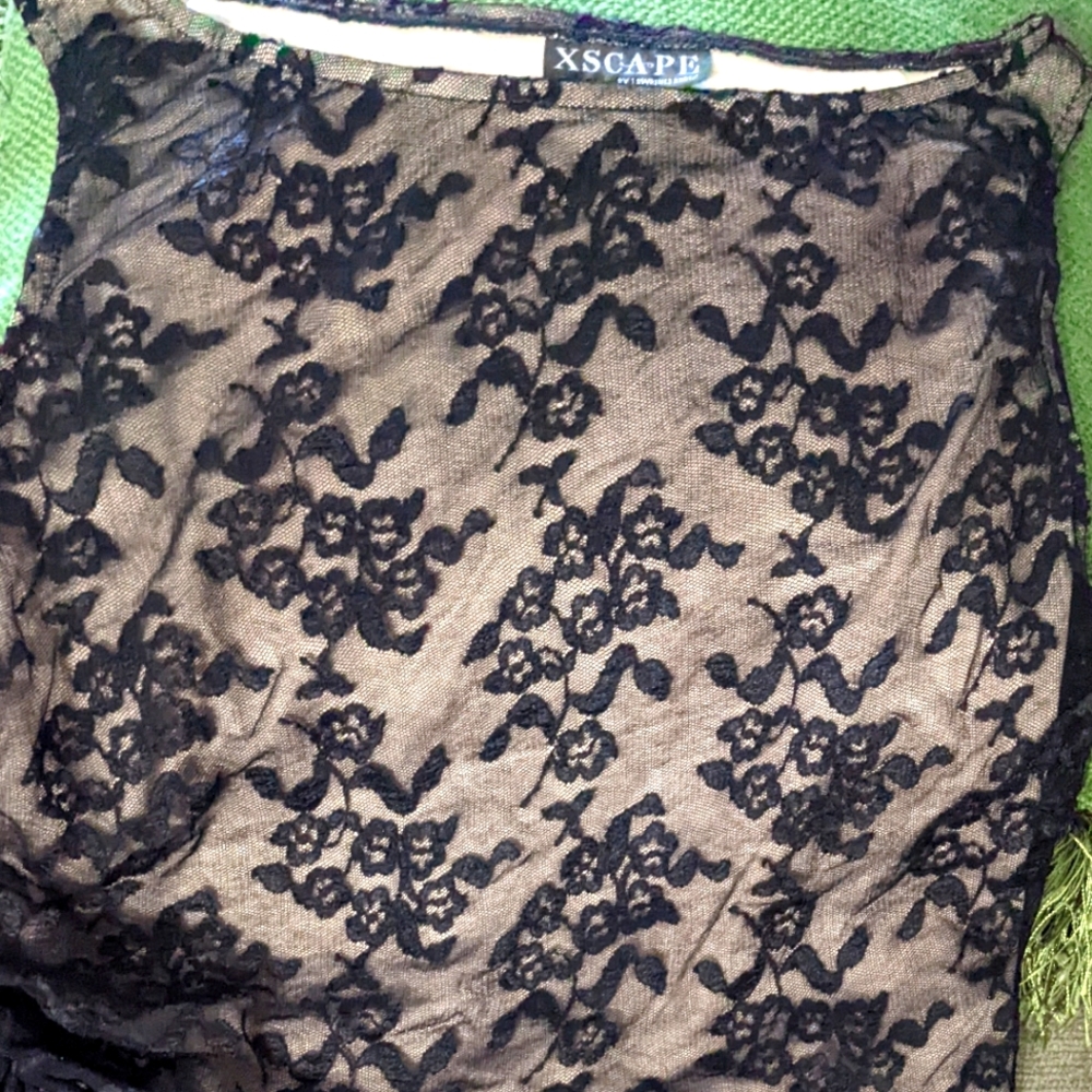 XSCAPE black lace sleeveless blouse